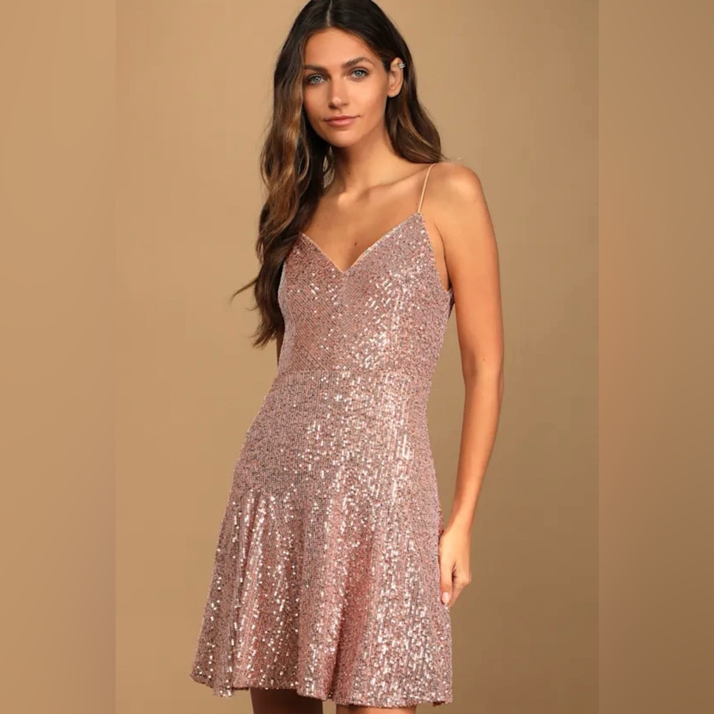 Lulu’s Rose Gold Stun The Night Sequin Mini Dress